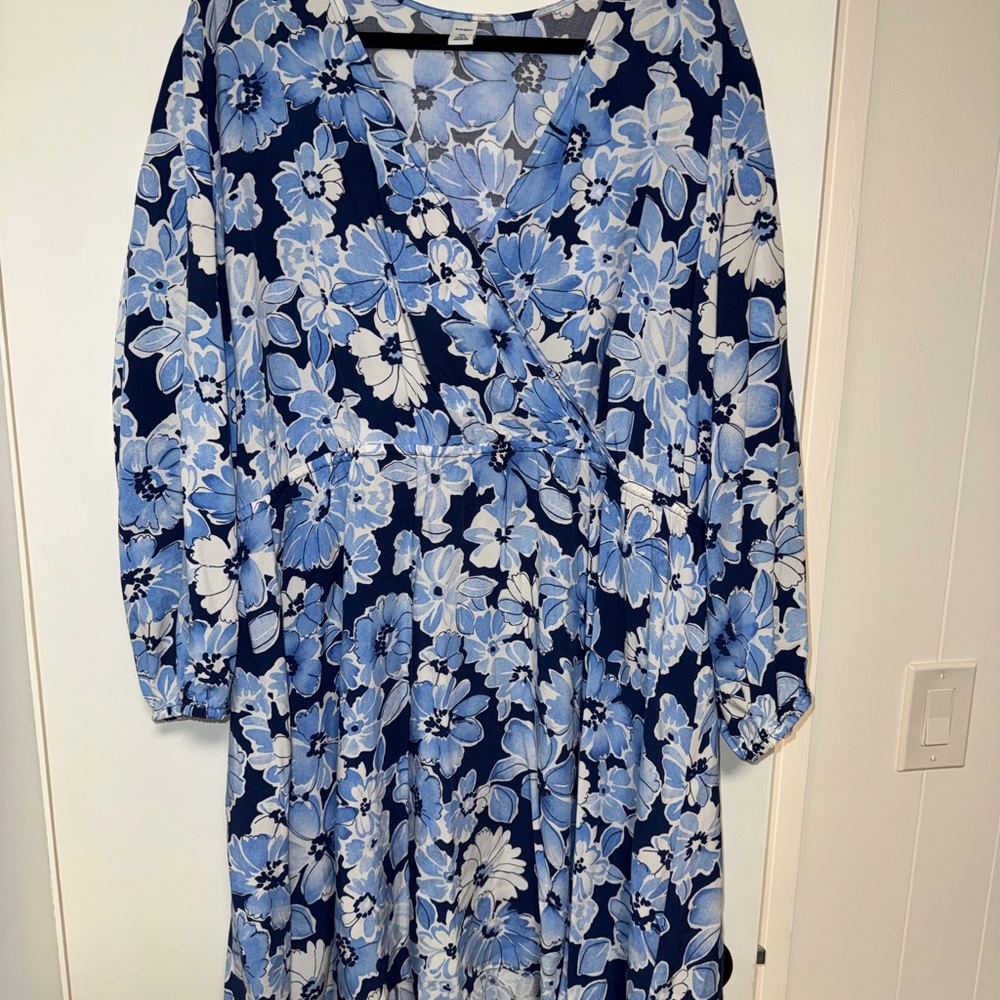 Old Navy Floral Long Sleeve Dress - Blue and White - Picture 2 of 3